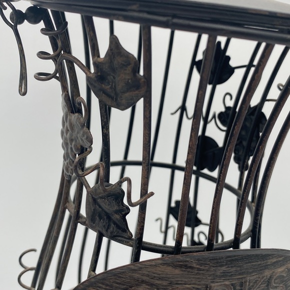 Wine glass shape black metal cork collection holder w/ leaves and grapes 13” - Picture 2 of 9